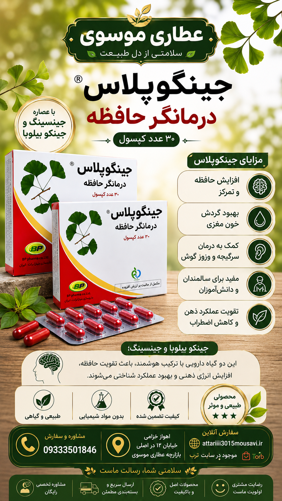 کپسول جینکوپلاس بهار پایا – 30 عدد